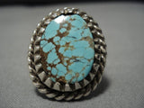 Intense Large #8 Turquoise Vintage Navajo Native American Sterling Silver Ring-Nativo Arts