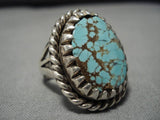 Intense Large #8 Turquoise Vintage Navajo Native American Sterling Silver Ring-Nativo Arts