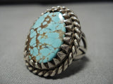 Intense Large #8 Turquoise Vintage Navajo Native American Sterling Silver Ring-Nativo Arts