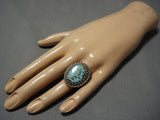 Intense Large #8 Turquoise Vintage Navajo Native American Sterling Silver Ring-Nativo Arts