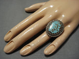 Intense Large #8 Turquoise Vintage Navajo Native American Sterling Silver Ring-Nativo Arts