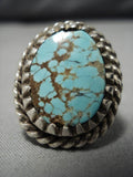 Intense Large #8 Turquoise Vintage Navajo Native American Sterling Silver Ring-Nativo Arts