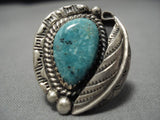 Intense Spider Blue Turquoise Vintage Native American Navajo Sterling Silver Ring Old-Nativo Arts