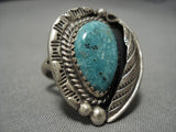 Intense Spider Blue Turquoise Vintage Native American Navajo Sterling Silver Ring Old-Nativo Arts