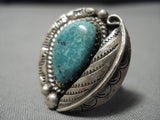 Intense Spider Blue Turquoise Vintage Native American Navajo Sterling Silver Ring Old-Nativo Arts