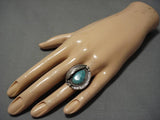 Intense Spider Blue Turquoise Vintage Native American Navajo Sterling Silver Ring Old-Nativo Arts