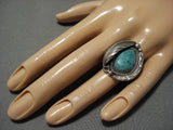 Intense Spider Blue Turquoise Vintage Native American Navajo Sterling Silver Ring Old-Nativo Arts