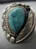 Intense Spider Blue Turquoise Vintage Native American Navajo Sterling Silver Ring Old-Nativo Arts