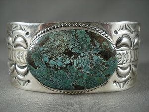 Intense Turquouse Modernistic Navajo Native American Jewelry Silver Bracelet-Nativo Arts