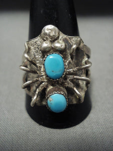 Interesting Huge 'Native American Jewelry Silver Bug' Vintage Navajo Ring Old-Nativo Arts
