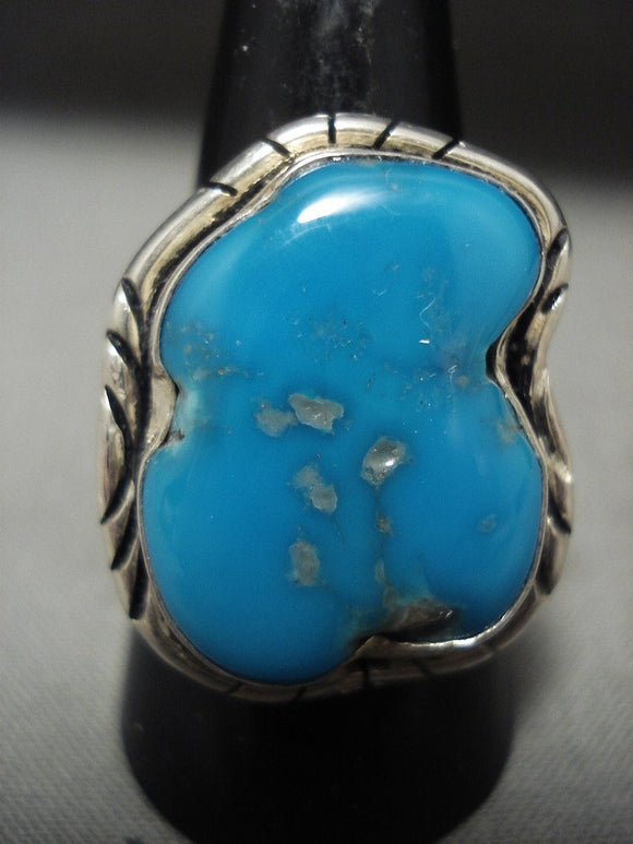 Into The Deep Blue Vintage Navajo Turquoise Huge Native American Jewelry Silver Ring-Nativo Arts