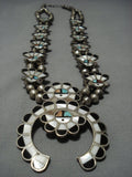 Intrciate!! Vintage Native American Jewelry Zuni Turquoise Sterling Silver Squash Blossom Necklace-Nativo Arts