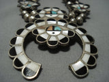 Intrciate!! Vintage Native American Jewelry Zuni Turquoise Sterling Silver Squash Blossom Necklace-Nativo Arts