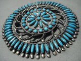 Intricacy Galore! Vintage Zuni/ Navajo Needle Turquoise Native American Jewelry Silver Sun Pendant Pin-Nativo Arts