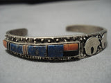 Intricate Intricate!! Vintage Native American Navajo Sterling Silver Bear Lapis Bracelet Old-Nativo Arts