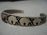Intricate Intricate!! Vintage Native American Navajo Sterling Silver Bear Lapis Bracelet Old-Nativo Arts