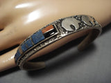 Intricate Intricate!! Vintage Native American Navajo Sterling Silver Bear Lapis Bracelet Old-Nativo Arts