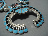 Intricate!! Vintage Native American Jewelry Zuni Turquoise Sterling Silver Squash Blossom Necklace-Nativo Arts