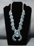 Intricate!! Vintage Native American Jewelry Zuni Turquoise Sterling Silver Squash Blossom Necklace-Nativo Arts