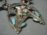 Intricate!! Vintage Native American Jewelry Zuni Turquoise Sterling Silver Squash Blossom Necklace Old-Nativo Arts