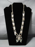 Intricate!! Vintage Native American Jewelry Zuni Turquoise Sterling Silver Squash Blossom Necklace Old-Nativo Arts