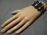 Intricate!! Vintage Native American Navajo Sky Blue Turquoise Sterling Silver Bracelet Old-Nativo Arts