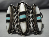 Intricate!! Vintage Native American Navajo Sky Blue Turquoise Sterling Silver Bracelet Old-Nativo Arts