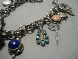 Intricate!! Vintage Native American Navajo Turquoise Sterling Silver Charm Bracelet Old-Nativo Arts