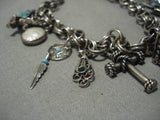 Intricate!! Vintage Native American Navajo Turquoise Sterling Silver Charm Bracelet Old-Nativo Arts