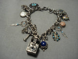 Intricate!! Vintage Native American Navajo Turquoise Sterling Silver Charm Bracelet Old-Nativo Arts