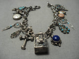 Intricate!! Vintage Native American Navajo Turquoise Sterling Silver Charm Bracelet Old-Nativo Arts