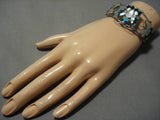 Intricate!! Vintage Native American Zuni Butterfly Sterling Silver Turquoise Inlay Bracelet-Nativo Arts