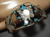 Intricate!! Vintage Native American Zuni Butterfly Sterling Silver Turquoise Inlay Bracelet-Nativo Arts
