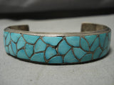 Intricate!! Vintage Native American Zuni Sterling Silver Silver Inlay Bracelet Old-Nativo Arts