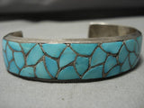 Intricate!! Vintage Native American Zuni Sterling Silver Silver Inlay Bracelet Old-Nativo Arts