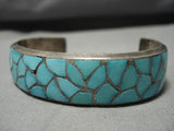 Intricate!! Vintage Native American Zuni Sterling Silver Silver Inlay Bracelet Old-Nativo Arts