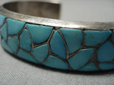 Intricate!! Vintage Native American Zuni Sterling Silver Silver Inlay Bracelet Old-Nativo Arts