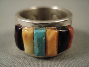 Intricate Vintage Navajo Adakai Family Turquoise Row Native American Jewelry Silver Ring-Nativo Arts
