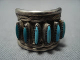 Intricate Vintage Navajo Needle Turquoise Sterling Silver Native American Jewelry Ring-Nativo Arts