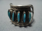Intricate Vintage Navajo Needle Turquoise Sterling Silver Native American Jewelry Ring-Nativo Arts