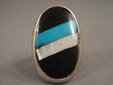 Intricate! Vintage Navajo Turquoise Inlay Sterling Native American Jewelry Silver Ring Old Pawn-Nativo Arts