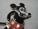 Intricate!! Zuni Turquoise Coral Native American Navajo Micky Sterling Silver Mouse Pendant Pin-Nativo Arts