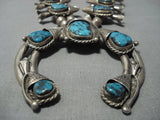 Ithaca Peak Turquoise Vintage Native American Jewelry Navajo Sterling Silver Squash Blossom Necklace-Nativo Arts