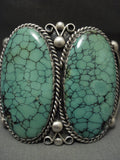 Knockout Huge Vintage Navajo 110 Grams Green Turquoise Native American Jewelry Silver Bracelet-Nativo Arts