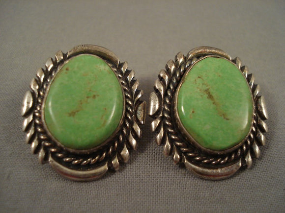 Large Gaspeite Vintage Navajo Sterling Native American Jewelry Silver Earrings-Nativo Arts