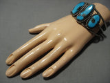 Large Wrist Huge Vintage Native American Jewelry Navajo Old Morenci Turquoise Sterling Silver Bracelet-Nativo Arts