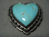 Larger Vintage Joseph And Matilda **heart Of Turquoise** Native American Jewelry Silver Pin-Nativo Arts