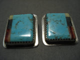 Larger Vintage Navajo #8 Turquoise Native American Jewelry Silver Spiny Oyster Sterling Earrings Old-Nativo Arts