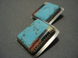 Larger Vintage Navajo #8 Turquoise Native American Jewelry Silver Spiny Oyster Sterling Earrings Old-Nativo Arts
