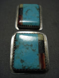 Larger Vintage Navajo #8 Turquoise Native American Jewelry Silver Spiny Oyster Sterling Earrings Old-Nativo Arts